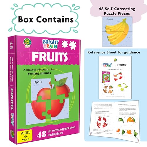 Image of THE BOOK TREE Bright Brain Fruits 48 Piece Paper Jigsaw Puzzle for Preschoolers, Educational Toy for Learning Fruits, Gifts for Kids Ages 3 to 6 By Majestic Book Club,Multicolor
