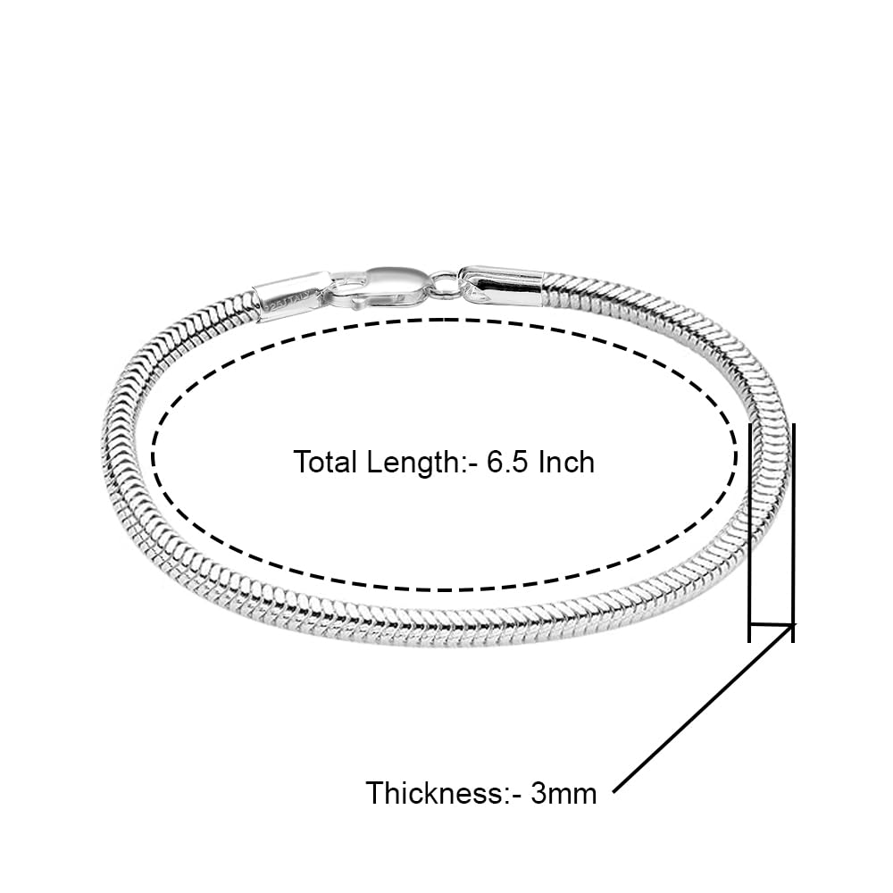 LeCalla Solid 925 Sterling Silber Italienisch 3MM Schlange Kette Armband für Männer Frauen, Charme Armbänder (6,5, 7, 7,5, 8, 8,5, 9 Zoll), Made in Italy