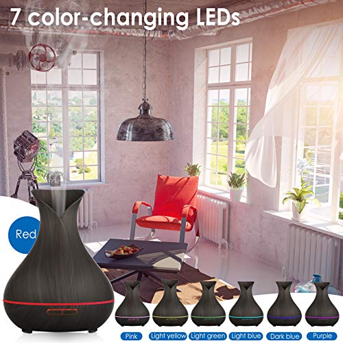 Simpeak Aroma Diffuser 400ml, Ultraschall Raum Diffuser Holz für Essential Öle, Aromatherapie Düfte Luftbefeuchter mit 7 LED Farben- Dunkle Holzmaserung-5