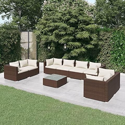 Keketa Garden Sofa Set 9 pcs with Cushions Polyrattan Brown Cover
