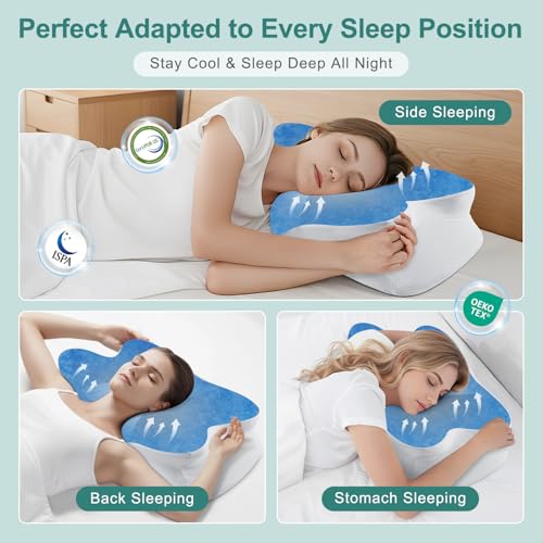 Image of DONAMA Cervical Pillow for Sleeping, Contour Memory Foam Pillow for Neck and Shoulder Support, Ergonomic Neck Pillow for Side Back Stomach Sleepers, Bed Pillows with Cooling Pillowcase