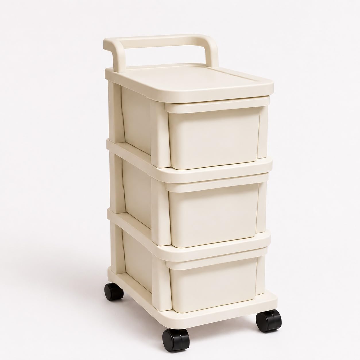 DUAS Plastic Storage Trolley Drawer Cabinet on Wheels, Slim Mobile Organiser with Multi Compartments, Rolling Storage Unit with Top Handle, Space Saving Bathroom Kitchen Bedroom Office Salon Playroom