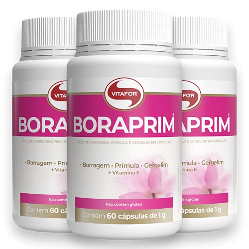 Kit 3 BORAPRIM Óleo de Borragem Prímula e Gergelim 1g 60 cápsulas da Vitafor