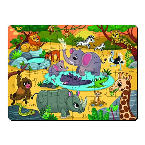 Image of Mini Leaves 24 Piece Wild Safari Animals Jigsaw Puzzle - Wooden Educational Toys for Kids 3+ Years - Safe & Durable Pre-School Gift