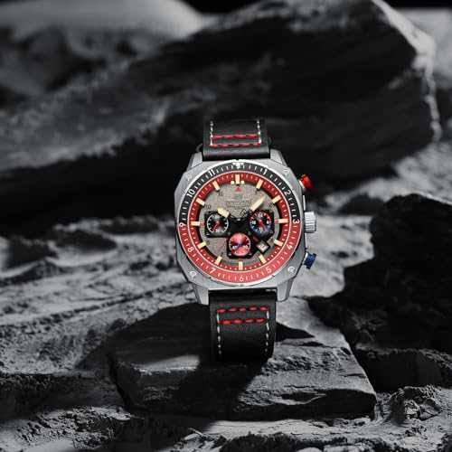 Image of NAVIFORCE NF8057 Square Vintage Military Chronograph Genuine Leather Analog Watch
