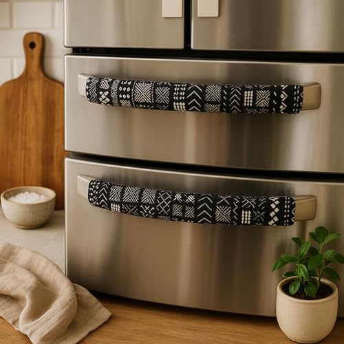 Image of WWW.THROWPILLOW.IN Fridge Handle Covers, Set of 2|Mud Cloth Printed Washable Fridge Handle Cover for Lg Samsung Fridge Refrigerator Door Handle Cover Kitchen Decor, 2 Piece