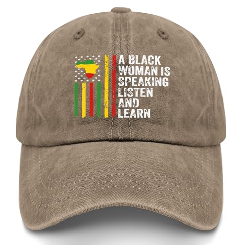 A Black Woman is Speaking Listen and Learn Hats for Men Soft Washed Distressed