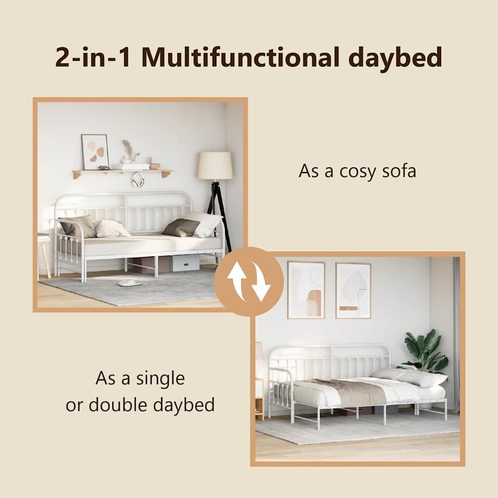 vidaXL Tagesbettrahmen Weiß 80 x 200 cm Pulverbeschichteter Stahl, Moderner, robuster Tagesbett-Rahmen, rechteckiges Metallbett, platzsparende Schlaflösung, wie EIN Sofa