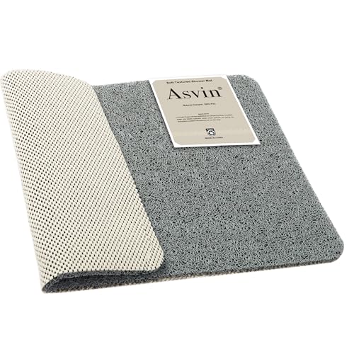 Asvin Soft Textured Bath, Shower, Tub Mat, 24x16 Inch Rectangular, Phthalate Free, Non Slip Comfort Bathtub Mats with Drain, PVC Loofah Bathroom Mat for Wet Areas, Quick Drying, Grey