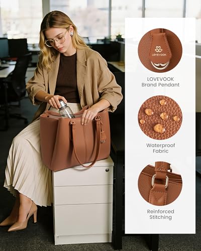 Image of LOVEVOOK Laptop Tote Bag for Women 15.6 In Work Bags with Triple Compartments Large Faux Leather Computer Office Briefcase
