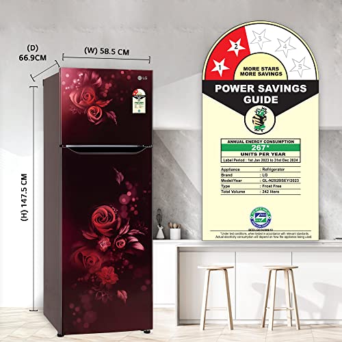 Image of LG 242 L 2 Star Smart Inverter Frost-Free Double Door Refrigerator Appliance (2023 Model, GL-N292BSEY, Scarlet Euphoria, Smart Connect)