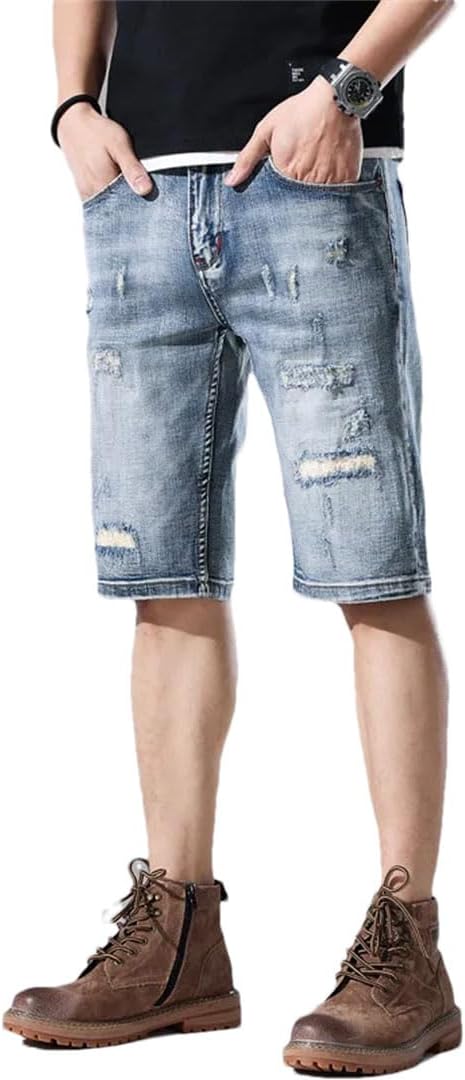 Mens Ripped Denim Short Cotton Shorts Breathable Denim Shorts Jeans