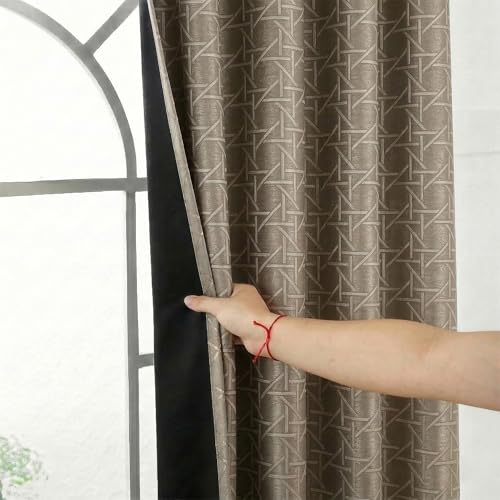 Image of Story@Home 100% True Blackout Long Door Curtains 9 Feet Long Set of 1 | Geometric Design | Room Darkening Curtain | Thermal Insulated Curtains for Living Room | (116 X 275 Cm, Dark Taupe)