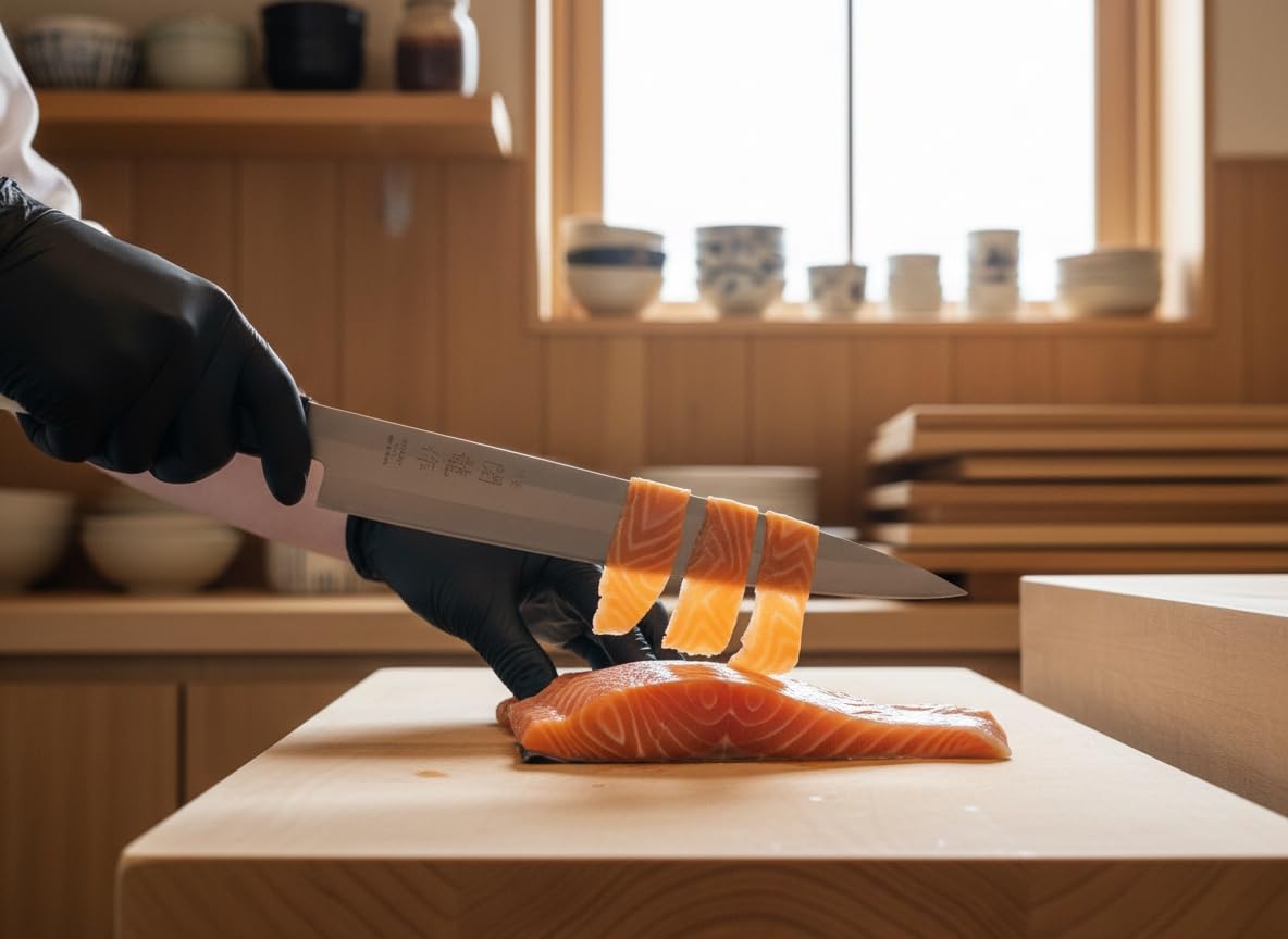 Cocktail7 - Juego de 2 cuchillos tradicionales japoneses especiales, juego de cuchillos Sashimi Yanagiba 21 cm + cuchillo Mini Deba 10,5 cm, hoja de acero inoxidable 420 J2, Mitre de nailon, fabricado