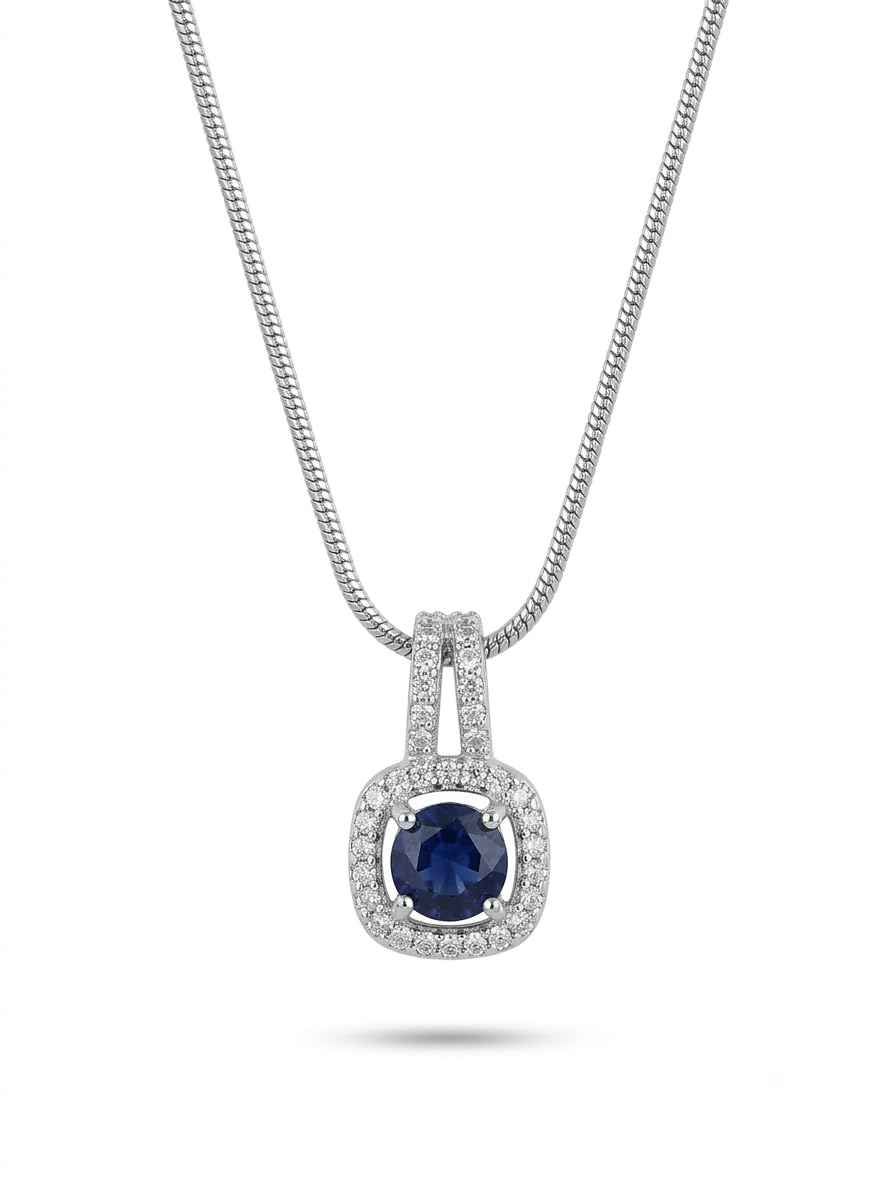 Silver Plated Cubic Zirconia Pendant Necklace for Women | Square Halo Crystal Pendant with Box Chain | Elegant Daily Fashion Jewelry for Casual Office Party Anniversary Birthday Gift-image-26