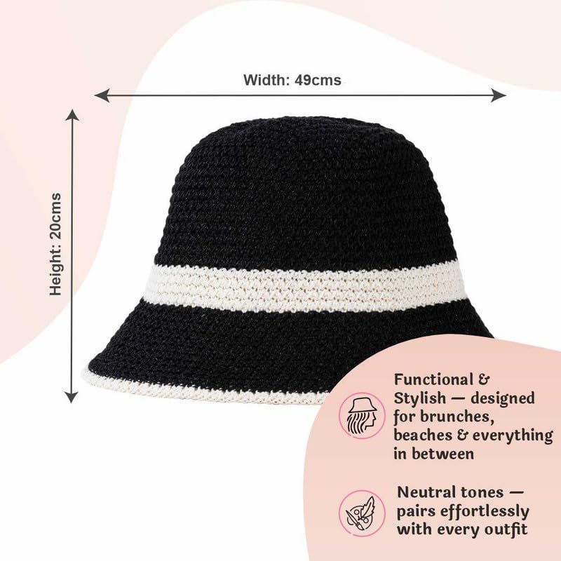 Image of Hair Drama Co. Crochet Bucket Hat for Women | Comfy & Casual Knit Handmade Foldable Floppy Hat | Summer Crochet Bucket Cap for Women & Girls