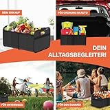 POUKO® Kofferraum Organizer Schwarz I Extrem stabiler Auto Organizer mit Anti-Rutsch-Klett I Praktische faltbare Kofferraumtasche für mehr Ordnung und Platz im Auto I Hochwertige Kofferraum Box