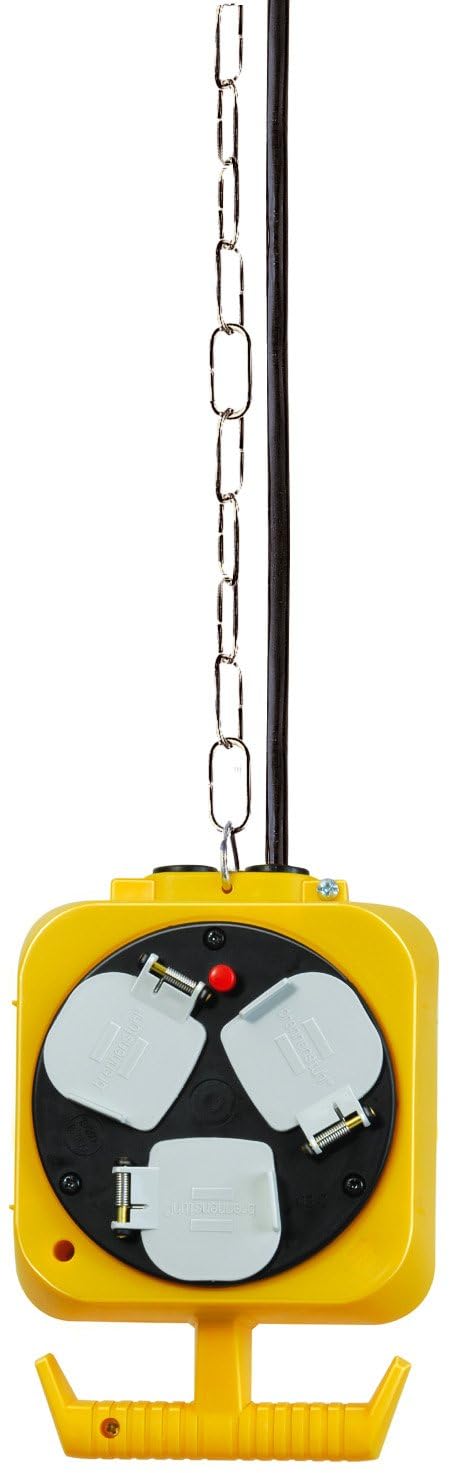 2x 3-way hanging workshop power distributor (5m cable, double-sided socket, extension cord with 3m steel hanging chain)