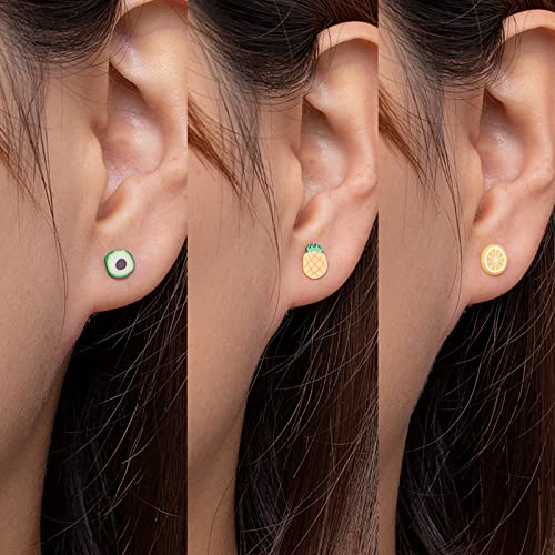 Plastic Earrings, KMEOSCH Plastic Stud Earrings - 6 Pairs of Fun Summer Vibes Earrings for Sensitive Ears (Lemon, Kiwi, Watermelon, Pineapple, Lime and Avocado)2