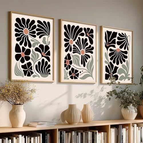 Image of kotart Abstract Botanical Art Home Decoration Painting | Floral Paintings With Frame For Living Room Bed Room Hotel Wall Decor Digital Reprint Set of 3 (19X25 inch)