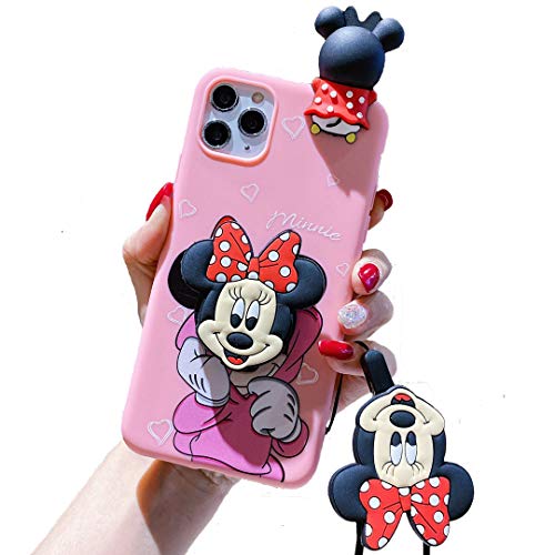 HikerClub iPhone SE 2020 Case, iPhone 7/8 Case - Minnie Mickey Mouse Case 3D Cartoon Protective Cover Cute Soft TPU Case with Phone Stand and Detachable Lanyard for Girls (Minnie)