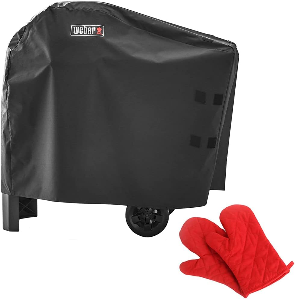 Weber 7181 Pulse 2000 with Cart Premium Grill Cover Bundle with Deco Essentials Pair of Red Heat Resistant Oven Mitt