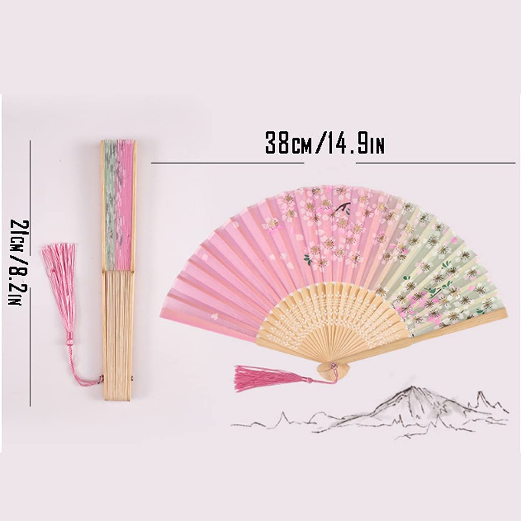 Abanico de mano Plegable Paquete de 2 Abanicos de mano con borlas, Abanico plegable de estilo antiguo Hanfu, Abanico de bambú pequeño plegable portátil Abanico plegable de mano chino (Color : E) (F)