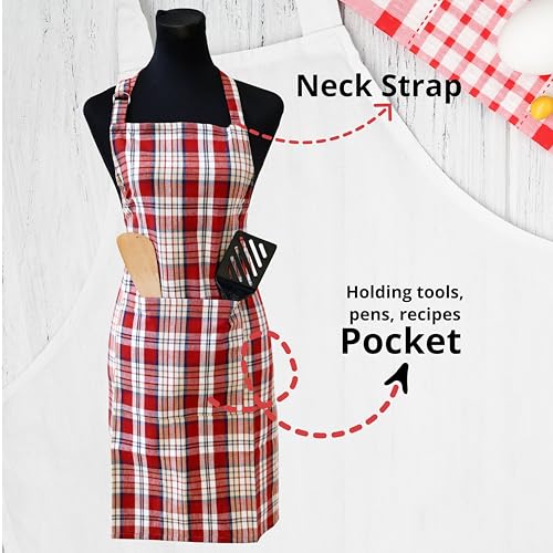 Image of Kitchen Apron for Women & Men | 100% Cotton | Cooking Apron with Big utility Pocket | Adjustable neck strap | Free Size | Kitchen Utensils Accessory