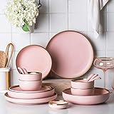 Photo Gallery xcxdx 20 pezzi di stoviglie opache romantiche dorate rosa, set per la cena in ceramica per la casa, porcellana semplice in tinta unita, regali per l inaugurazione della casa Photo Gallery xcxdx 20 pezzi di stoviglie opache romantiche dorate rosa, set per la cena in ceramica per la casa, porcellana semplice in tinta unita, regali per l inaugurazione della casa