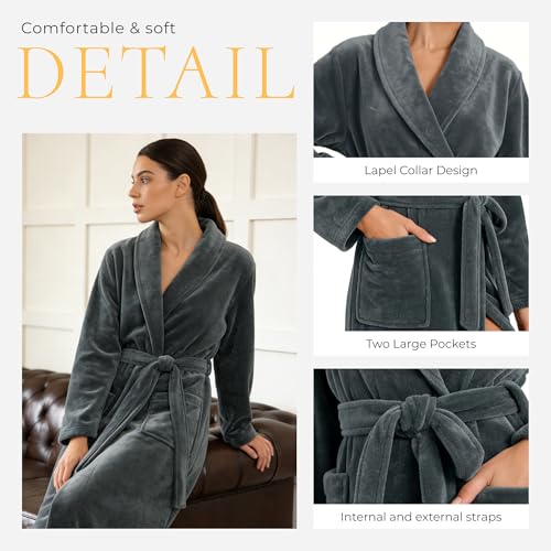 Image of HEARTNICE Womens Fleece Robes, Soft Plush Long Bathrobe, Thick Kimono Robes for Womens, Warm House Coat