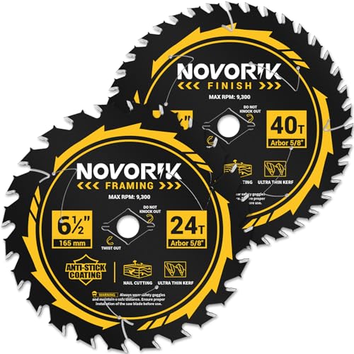 Circular Saw Blade, 6-1/2'', 24&40T, 2 Pack, Unique Anti-Stick Coating, TCT Carbide Saw Blade for Circular Saws, ATB Framing Saw Blade for Woodcutting, Framing&Finish