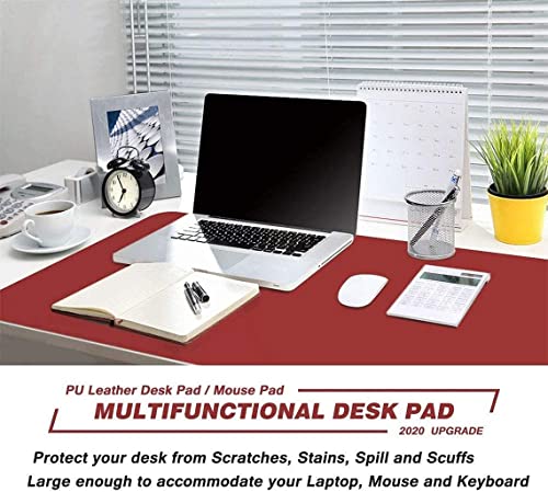 Image of Mouse Pad, Desk Mat, Large Leather Desk Pad, PU pad Waterproof Mouse Pad for Laptop, Office Table Protector Blotter Best Gifts (80 x 40 cm, Red)