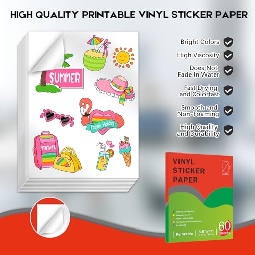 Papier autocollant en vinyle imprimable mat A4 x60 feuilles imperméables