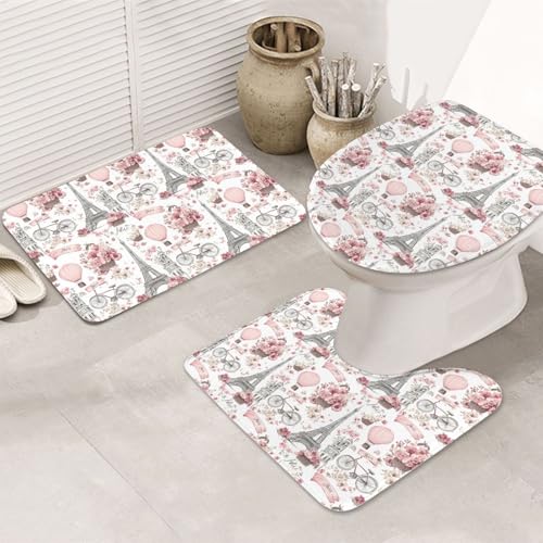 Tapis de salle de bain antidérapants roses doux absorbants pour WC - 8