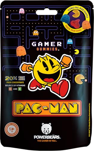 Powerbeärs Gamer Gummies | PAC-MAN Fruchtgummi | Gummibärchen mit 20% Fruchtsaft und Vitaminen in Pac-Man-Formen | Retro Snack für Gaming-Fans | Gamer Geschenk mit Nostalgie-Charakter | 125g