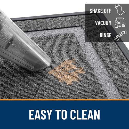 OLANLY Front Door Mat Indoor Outdoor Entrance, Waterproof All-Season, All-Weather Doormat, Sturdy Natural Rubber, Fade Resistant, Low Profile, Easy Clean Patio Porch Entryway Mat, 47x32, Dark Grey