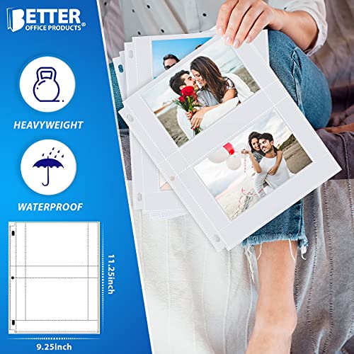Photo Album Refill Sheets, 4 X 6 Inch, Heavyweight, Diamond Clear 3 Ring Photo Binder Page Refills, By Better Office Products, 400 Total Photos, Each 2-Pocket Sheet Holds Up To 4 Photos (100 Pack) #TOP5
