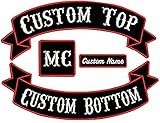 Custom Embroiderd Full Vest Biker 4pc Patch Set - 13' Top & Bottom Rockers, 1x4 Name Tag, 3' Square - Banner Style (Black)