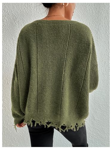 SHENHE Women's Oversized Distressed Sweater Boat Neck Long Sleeve Knit Sweater Pullover Top2