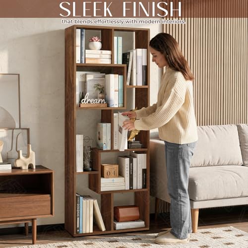 Image of ABOUT SPACE Book Shelf for Home - 8 Shelves, Modern Engineered Wood Book Rack for Study Room, Book Organizer Stand for Library, Bedroom, Living Room, Office (L 60 x B 24 x H 161cm -Walnut)