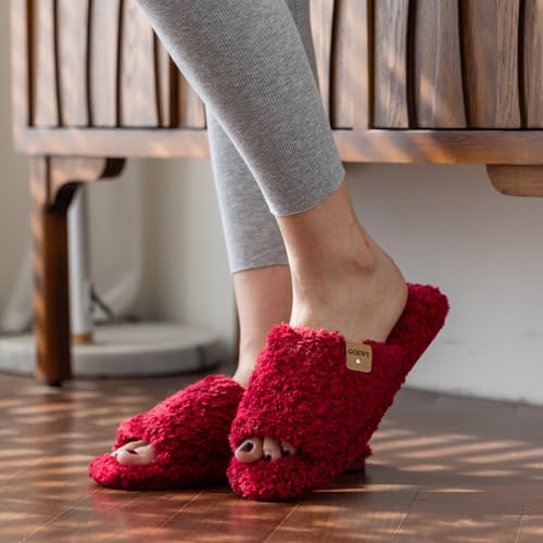 Image of GOEWY Fuzzy Open Toe Slippers for Women Indoor Cozy Memory Foam Slip On House Slides Shoes Gifts for Womens Her Mom