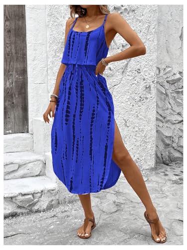 Image of RoseSeek Women's Spaghetti Strap Tie Dye Cami Sun Dress Beach Midi Summer Dresses Resort Wear Vacation Outfits