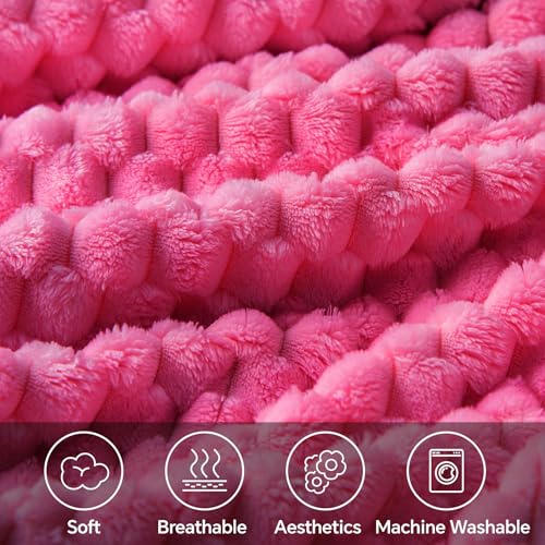Image of BEDELITE Hot Pink Twin Blanket for Couch, Soft Cozy Gifts for Women, 60*80 | 3D Jacquard Decorative Fleece Blanket, Super Soft Plush Throws, Cute Birthday Gift for Women & Men, Suitable for All Seasons
