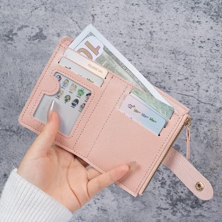 Wallet Women,Classic Faux Leather Women'S Wallet,Multi-Function Mini Bifold with Snap Closure Large Capacity Coin Purse,Multiple Card Slots,Polyester Lined,Slip Pockets for Credit Cards & ID (Black)4