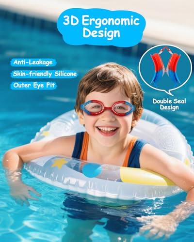 Image of Kids Swim Goggles, Anti-fog and UV Protection with Swim Cap for Age 3-15 Youth Boys Girls Toddler