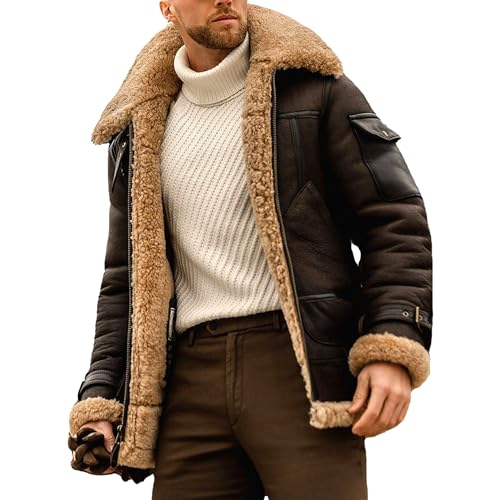 Manteau en cuir homme chaud fini le froid en moto avec la doublure Sherpa