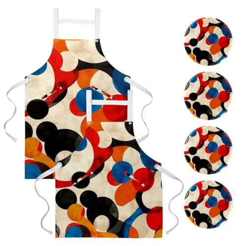 Tablier de cuisine en lin vintage à motif cercles pour cuisiner en famille