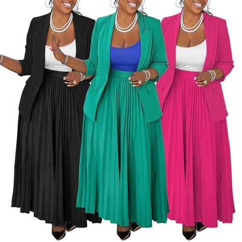 Seltaon Plus Size Skirt Suit Set for Women - Elegant Black Long Sleeve Blazer & Pleated Maxi Skirt - 4X-Large - Image 4
