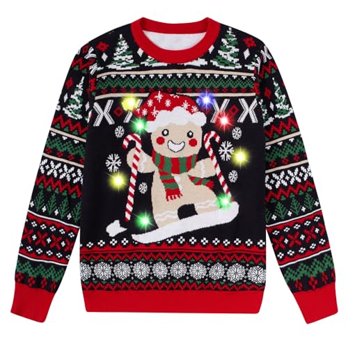 Funnycokid Kids Ugly Christmas Sweater Light Up Boys Girls Funny LED Knitted Pullover Size 7-14