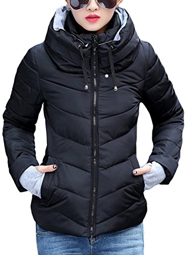 sandbank Women¡¯s Winter Parka Jacket Warm Stand Collar Cotton Quilted Down Coat Black US 6